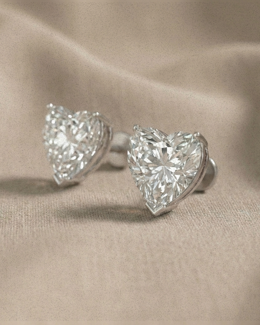 Éclat Heart Studs - Sterling Silver Rhodium Plated Moissanite Heart Studs - Suramyah