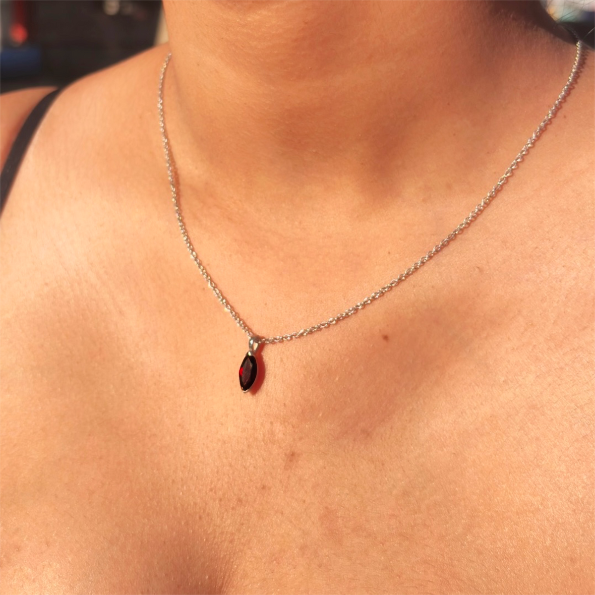 Garnet Marquise Red Gemstone Pendant in Silver, Rhodium Plated