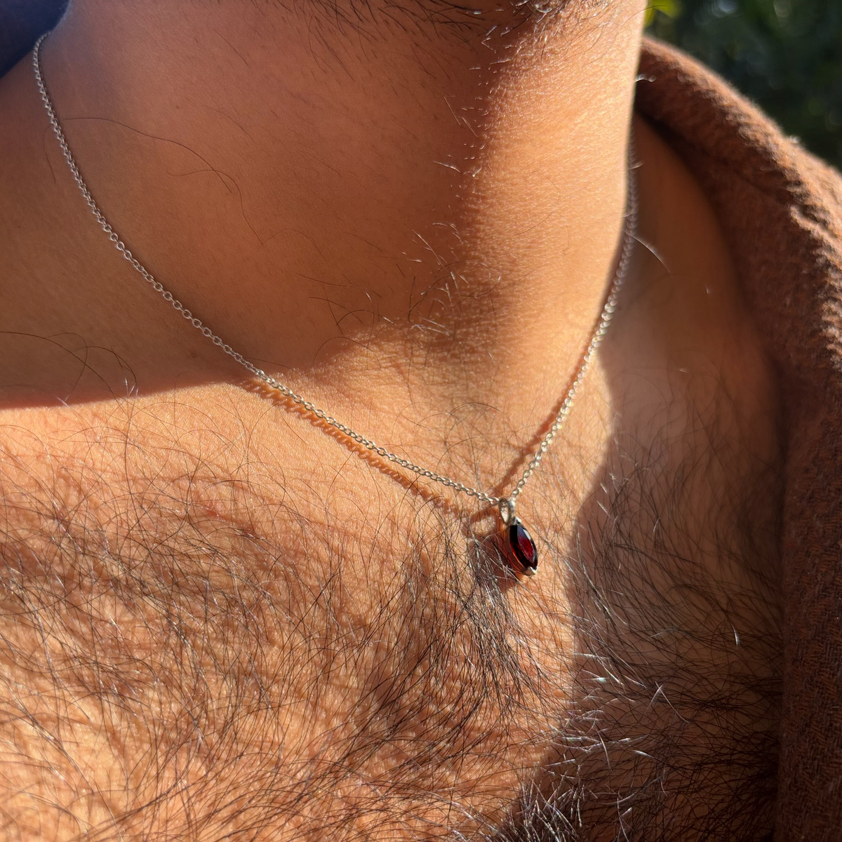 Garnet Marquise Red Gemstone Pendant in Silver, Rhodium Plated