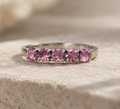 Green Onyx, Amethyst Purple, Moissanite White, Sky Blue Topaz, Tourmaline Pink Round Gemstone Ring in Silver, Rhodium Plated